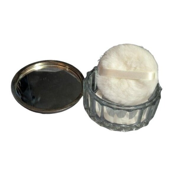 Godinger Vanity Powder Box Silver plated w/Mirror & Puff Heavy Glass Unused NWOT - Picture 5 of 6